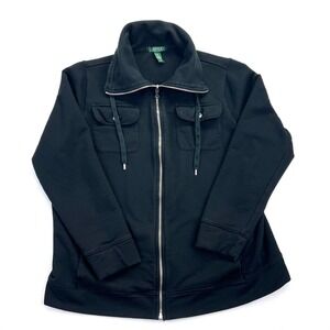 Lauren Ralph Lauren Womens 1X Black Full Zip Funnel Neck Sweatshirt Jacket